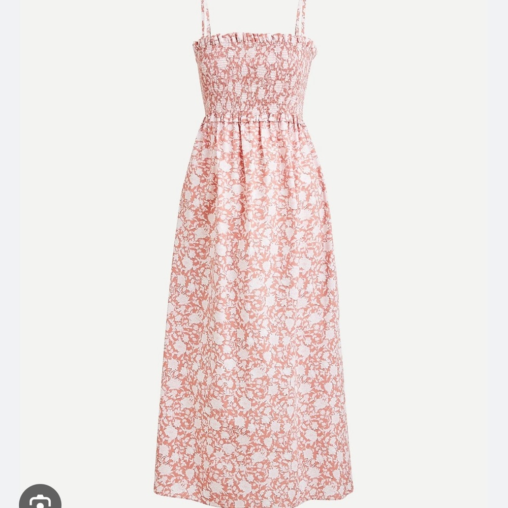 J. Crew Rose Pink Floral Smocked Midi Dress